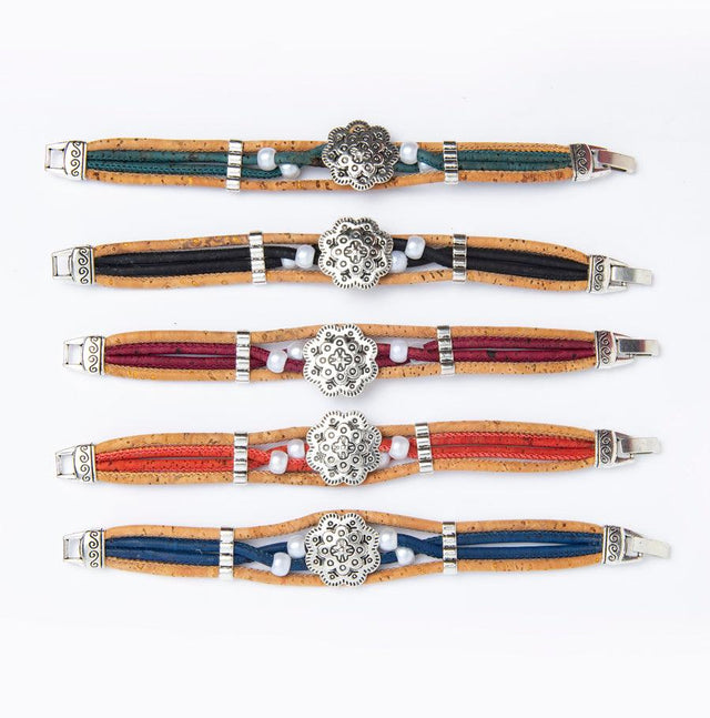 Handmade Bi-Colour Flower Cork Bracelet - Lory Lux